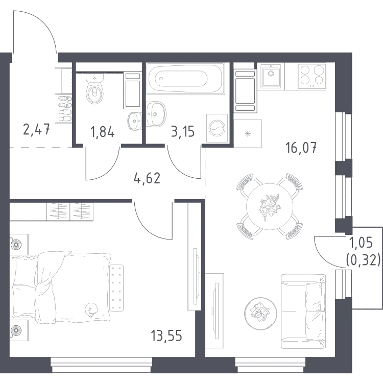 Продается 1-комнатная квартира, 42 м² - Фото 1