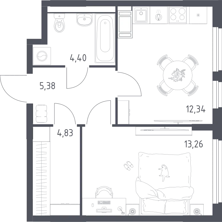 Продается 1-комнатная квартира, 40,6 м² - Фото 1