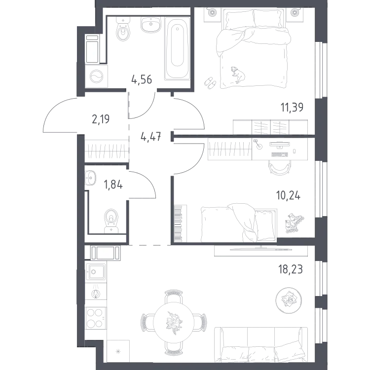 Продается 2-комнатная квартира, 53 м² - Фото 1