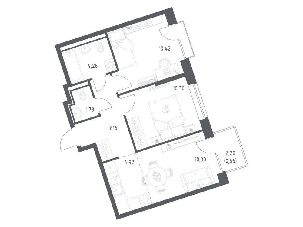 Продается 2-комнатная квартира, 49,5 м² - Фото 2