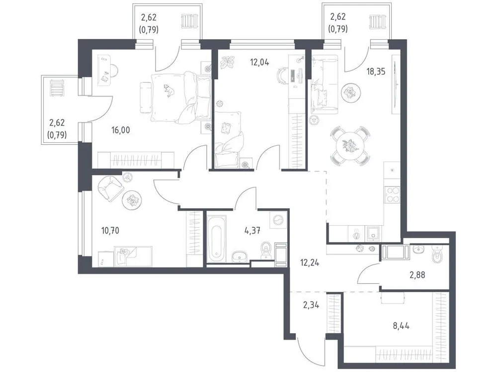 Продается 3-комнатная квартира, 89,7 м² - Фото 1