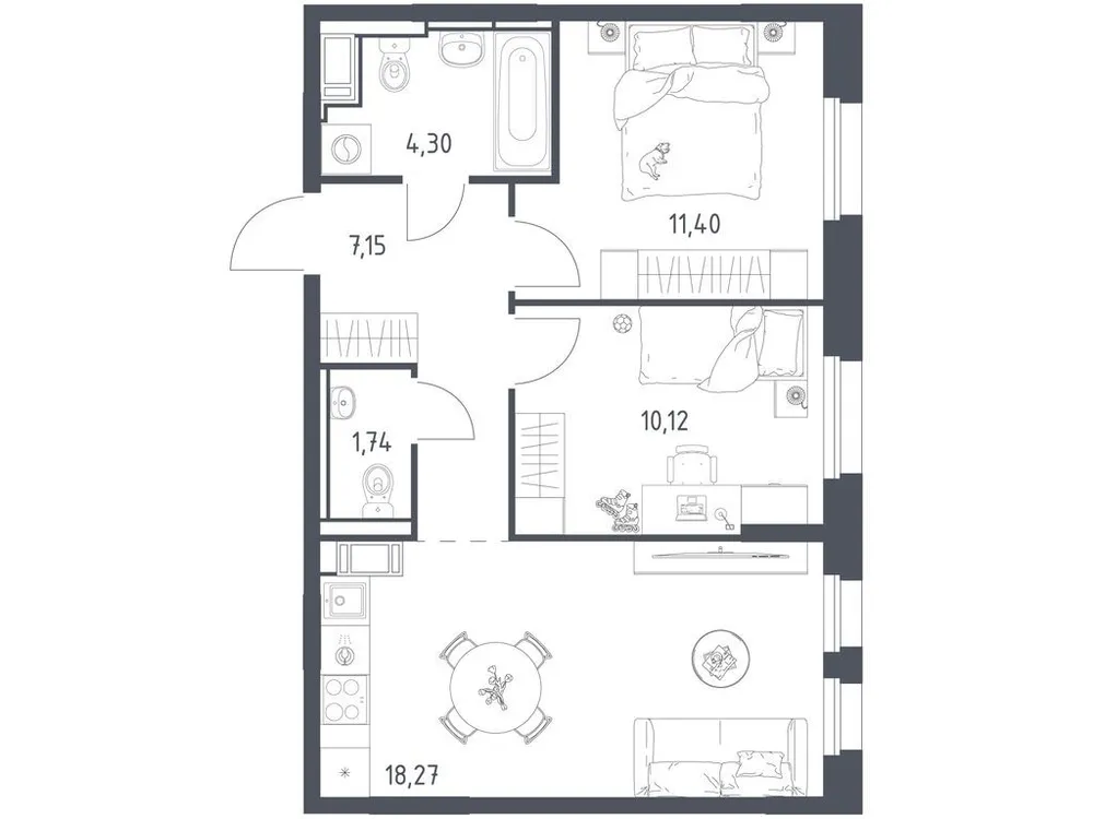 Продается 2-комнатная квартира, 53 м² - Фото 2