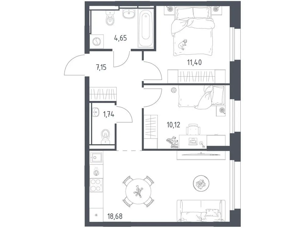 Продается 2-комнатная квартира, 53,7 м² - Фото 2