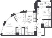 Продается 2-комнатная квартира, 56,7 м² - Фото 1