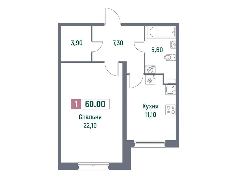 Продается 1-комнатная квартира, 50 м² - Фото 1