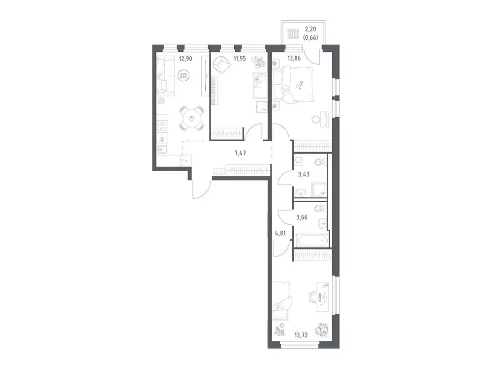 Продается 3-комнатная квартира, 72,5 м² - Фото 1