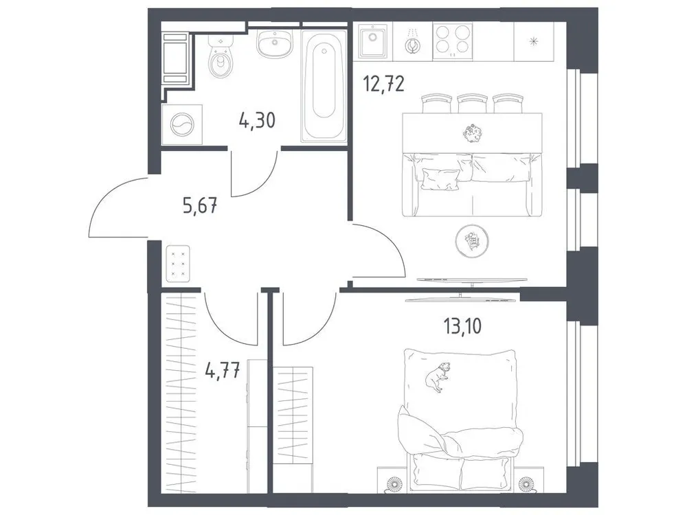 Продается 1-комнатная квартира, 40,6 м² - Фото 2