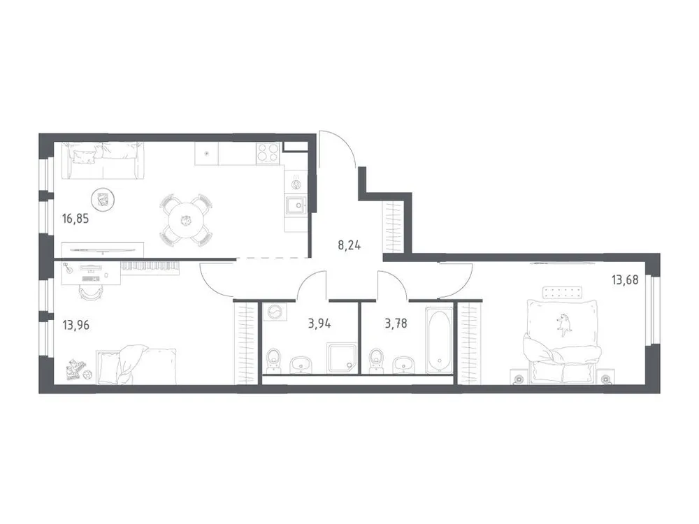 Продается 2-комнатная квартира, 60,5 м² - Фото 1