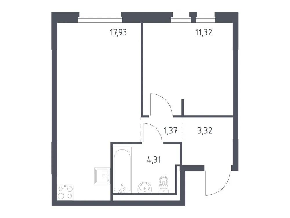 Продается 1-комнатная квартира, 38,3 м² - Фото 1