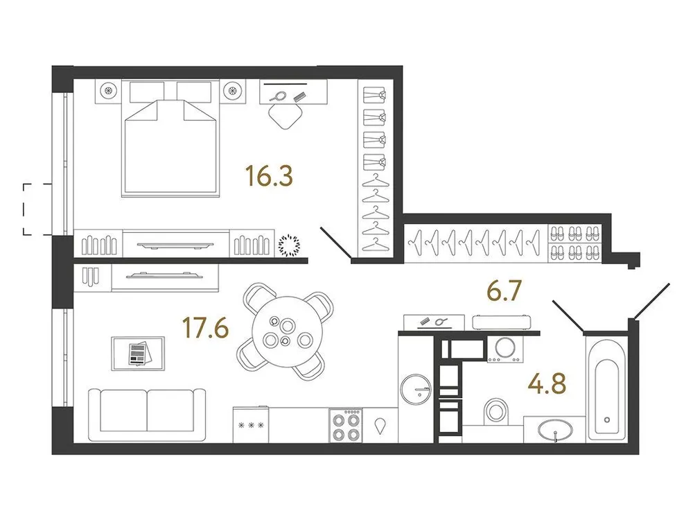 Продается 1-комнатная квартира, 45,4 м² - Фото 2