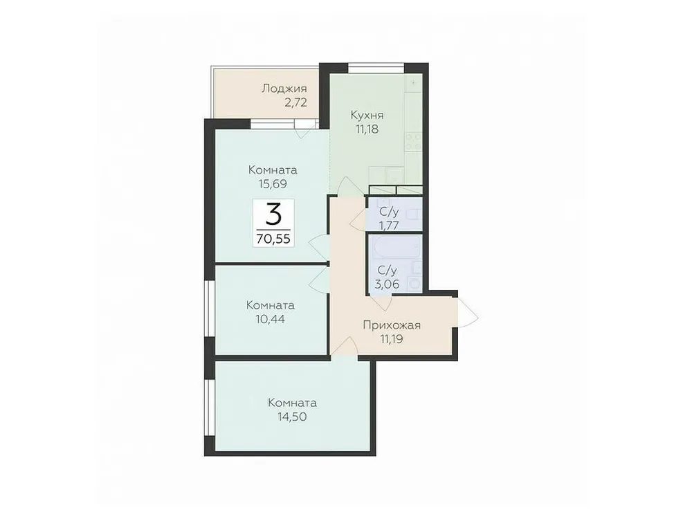 Продается 3-комнатная квартира, 70,6 м² - Фото 1