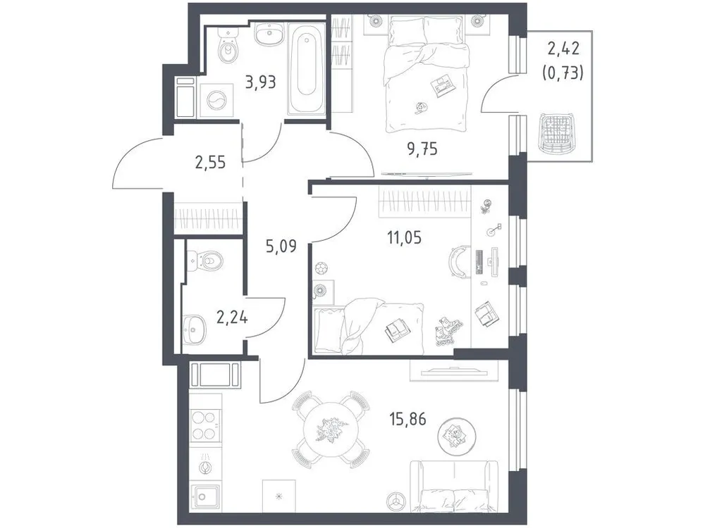 Продается 2-комнатная квартира, 51,2 м² - Фото 2
