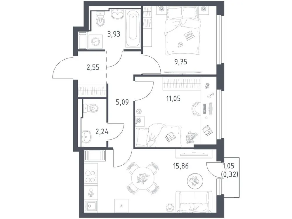 Продается 2-комнатная квартира, 50,8 м² - Фото 2