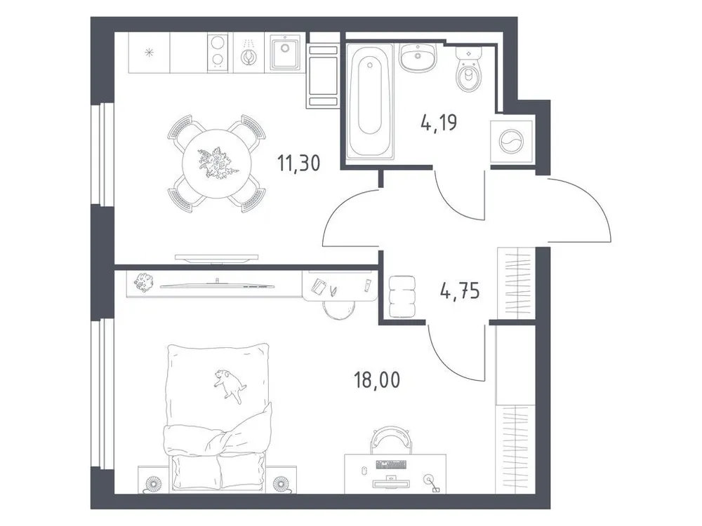 Продается 1-комнатная квартира, 38,2 м² - Фото 2