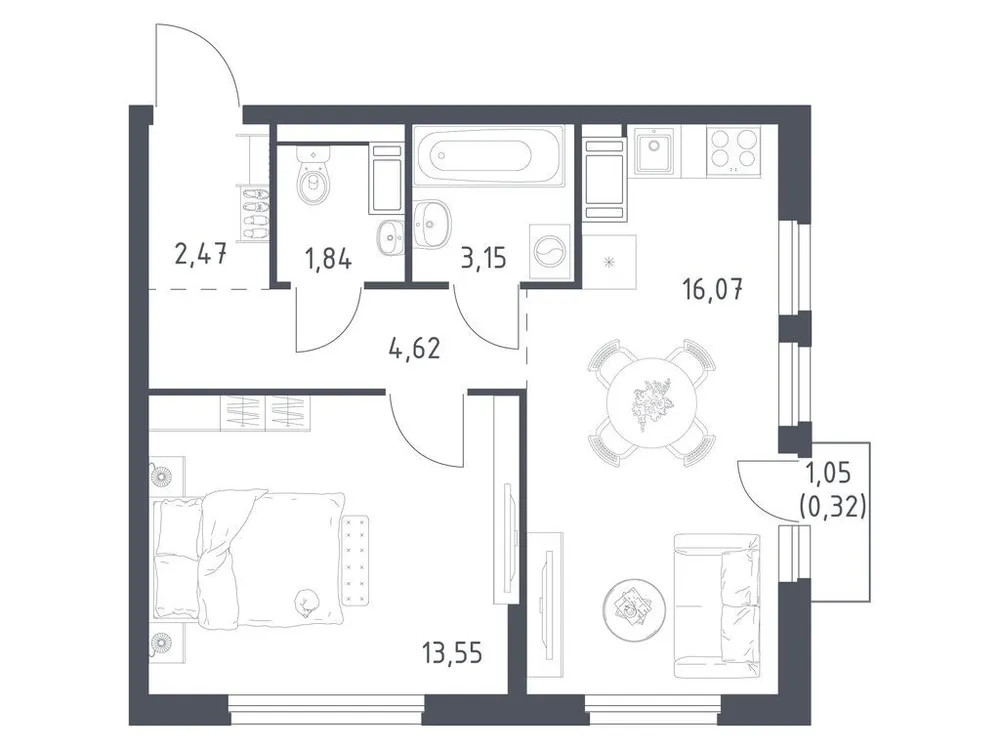 Продается 1-комнатная квартира, 42 м² - Фото 2
