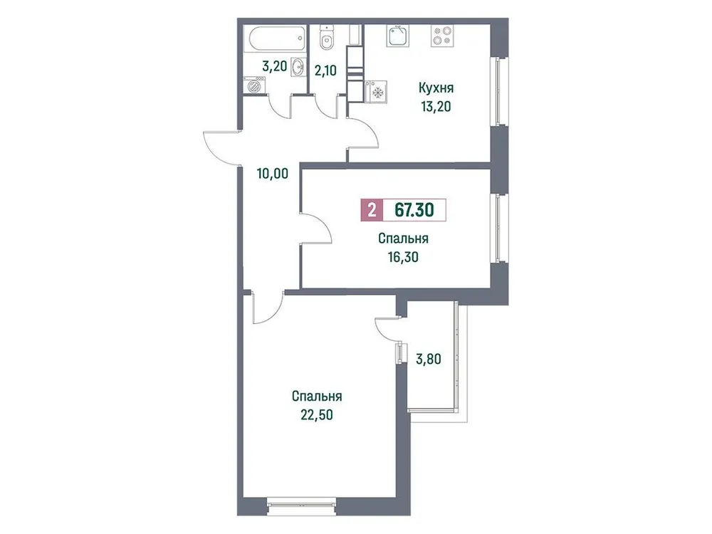 Продается 2-комнатная квартира, 67,3 м² - Фото 1