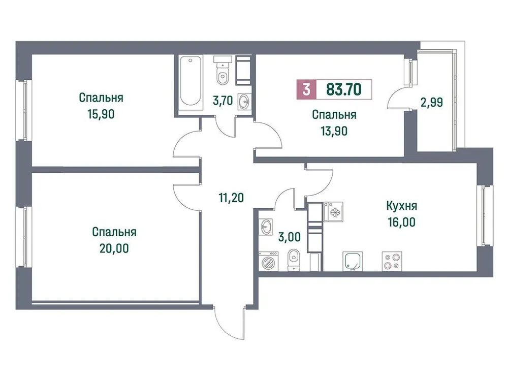 Продается 3-комнатная квартира, 83,7 м² - Фото 1