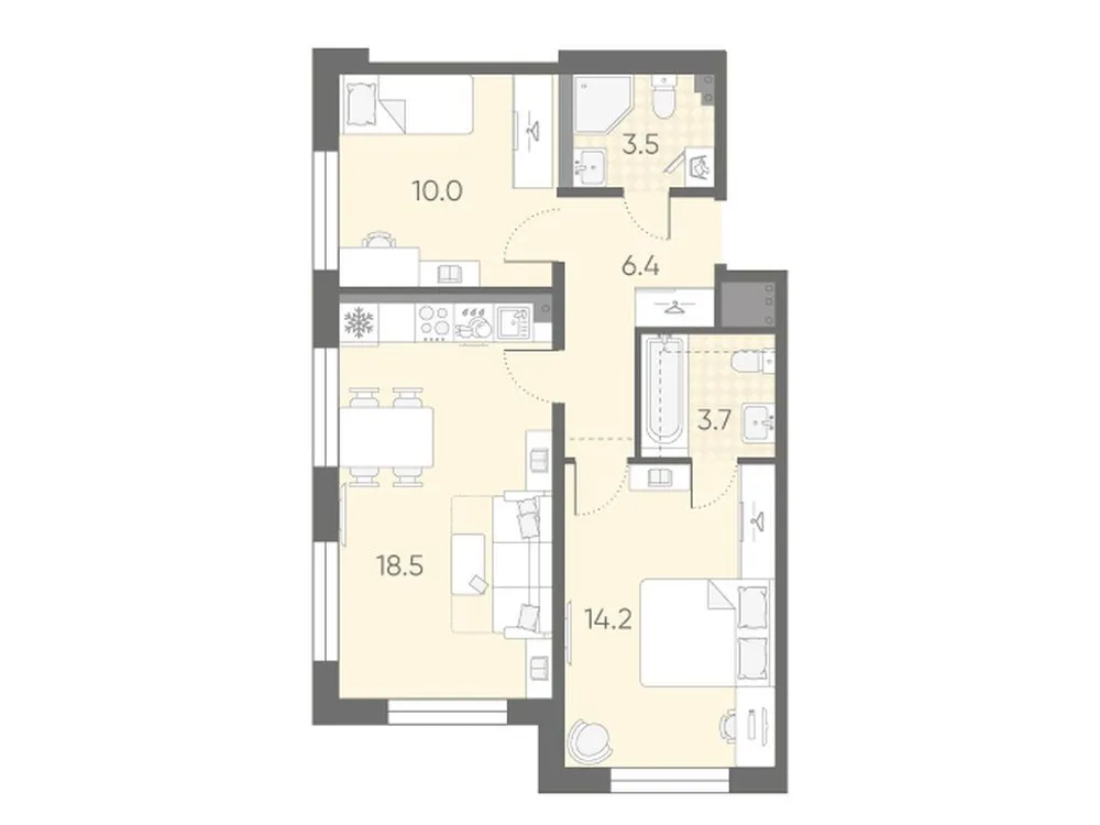 Продается 2-комнатная квартира, 56,3 м² - Фото 1