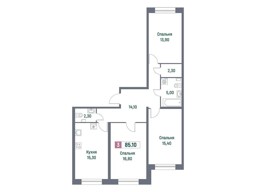Продается 3-комнатная квартира, 85,1 м² - Фото 2
