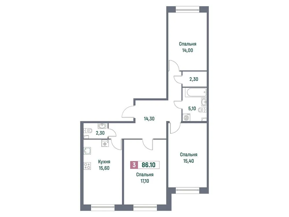 Продается 3-комнатная квартира, 86,1 м² - Фото 2