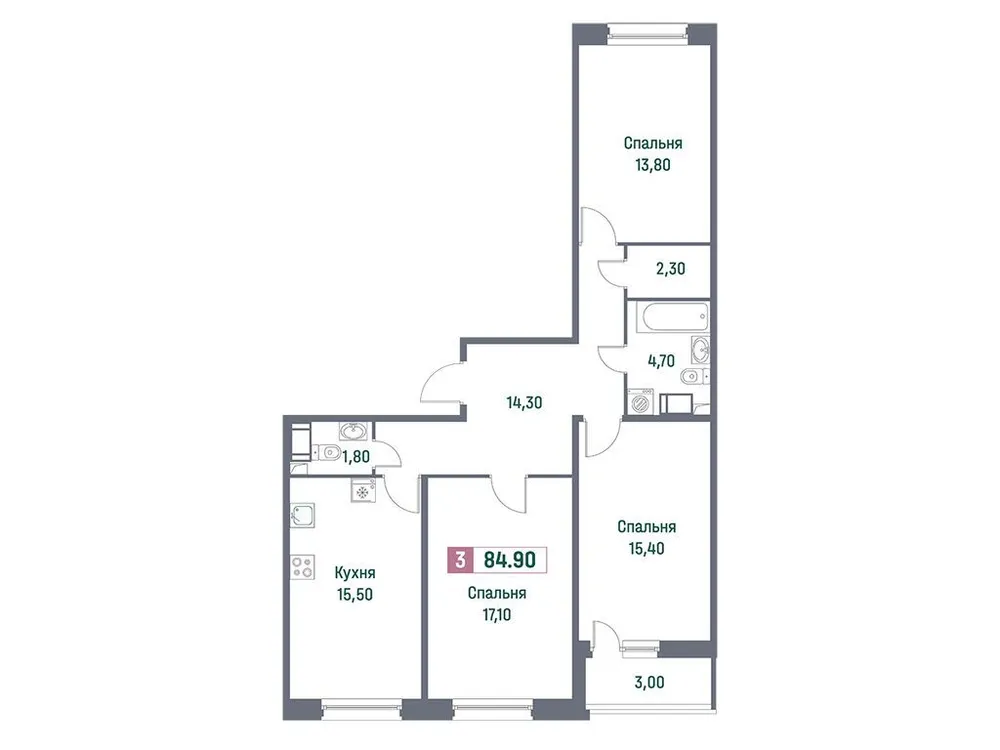 Продается 3-комнатная квартира, 84,9 м² - Фото 2