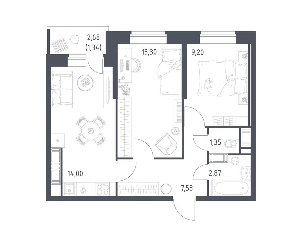 Продается 2-комнатная квартира, 49,6 м² - Фото 2