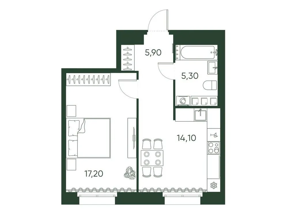 Продается 1-комнатная квартира, 42,5 м² - Фото 1