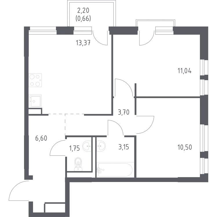 Продается 2-комнатная квартира, 50,8 м² - Фото 2