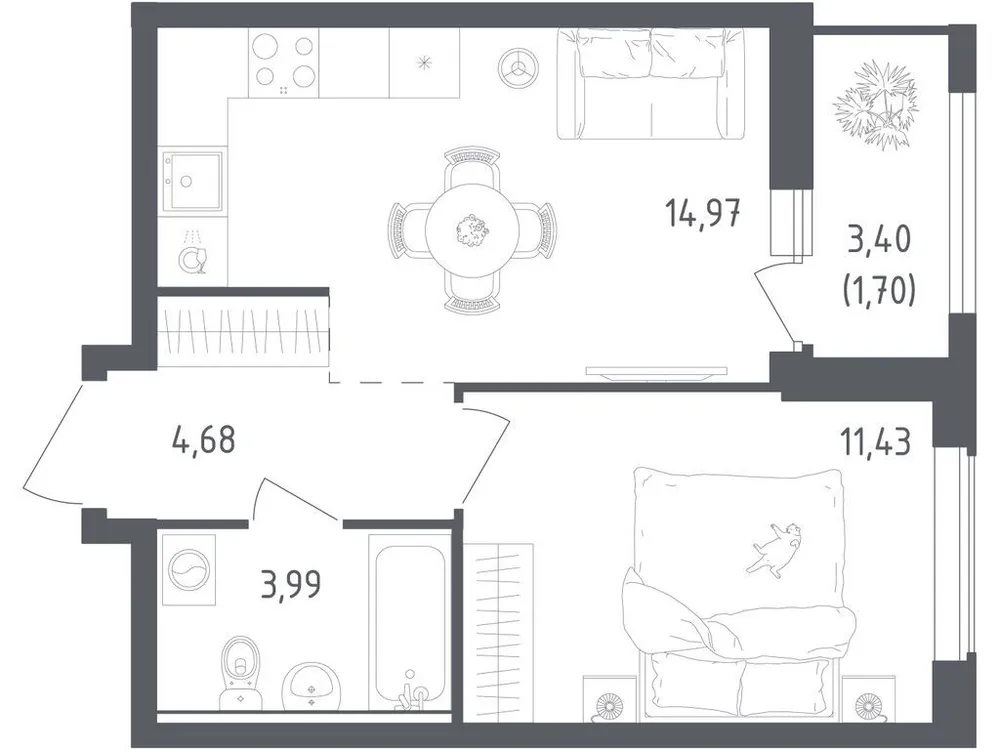 Продается 1-комнатная квартира, 36,8 м² - Фото 3