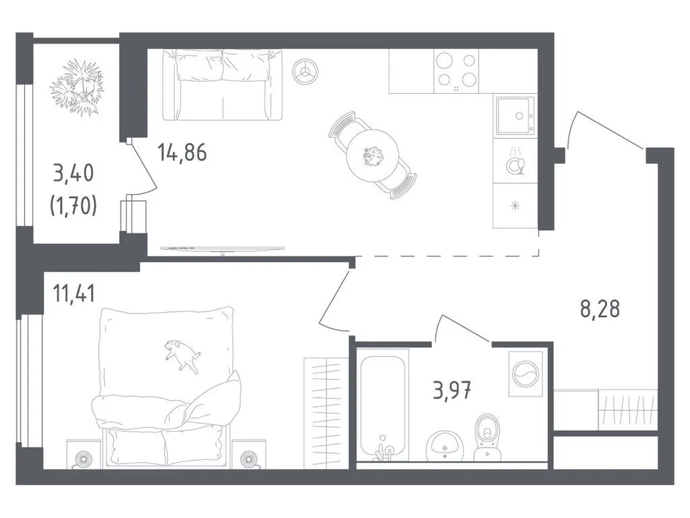 Продается 1-комнатная квартира, 40,2 м² - Фото 3
