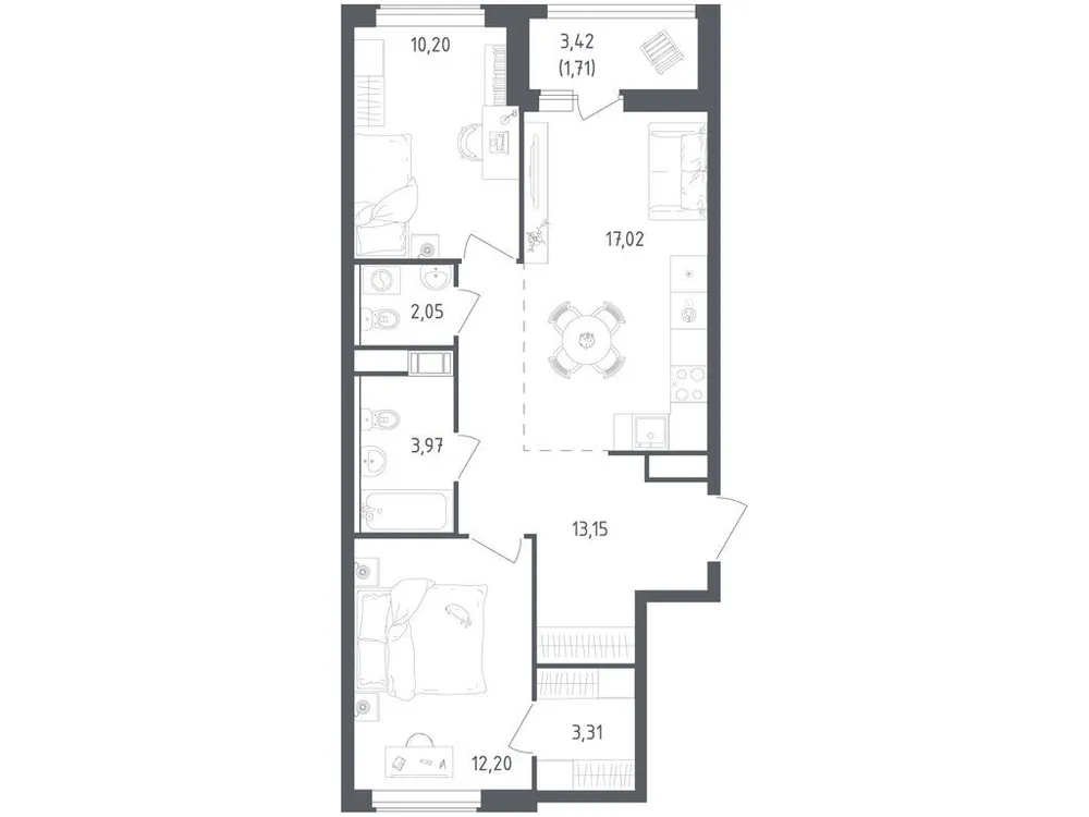 Продается 2-комнатная квартира, 63,6 м² - Фото 3