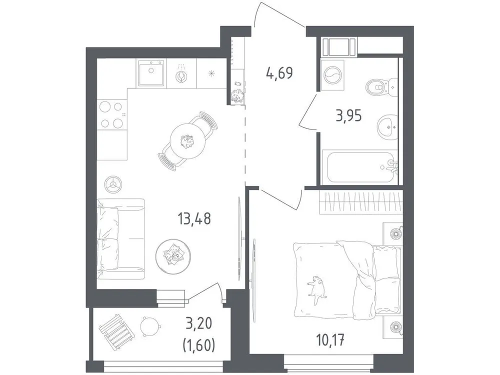 Продается 1-комнатная квартира, 33,9 м² - Фото 3