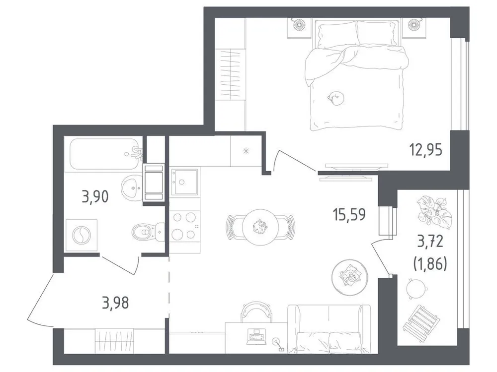 Продается 1-комнатная квартира, 38,3 м² - Фото 3