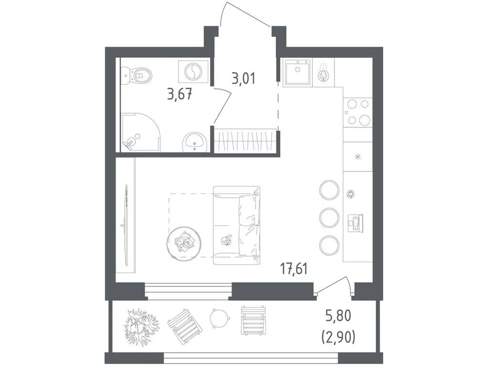 Продается студия, 27,2 м² - Фото 3