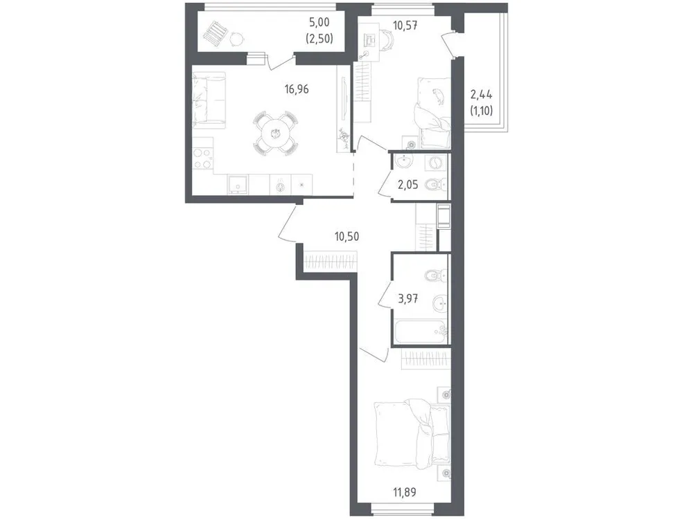 Продается 2-комнатная квартира, 59,5 м² - Фото 3