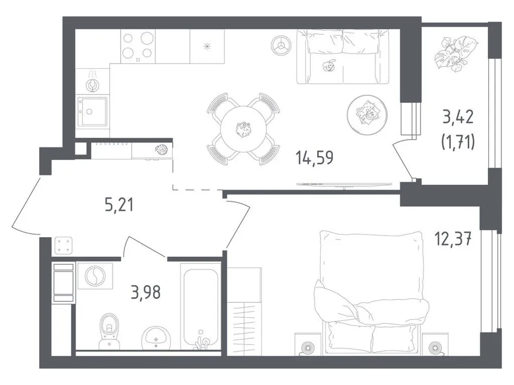 Продается 1-комнатная квартира, 37,9 м² - Фото 2
