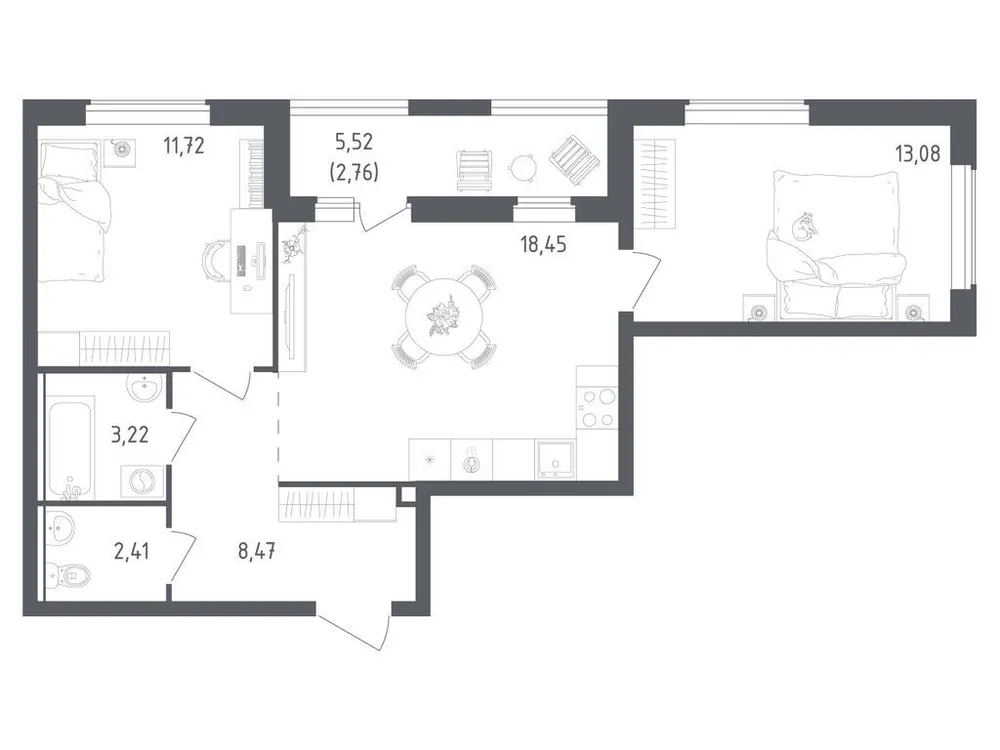 Продается 2-комнатная квартира, 60,1 м² - Фото 2
