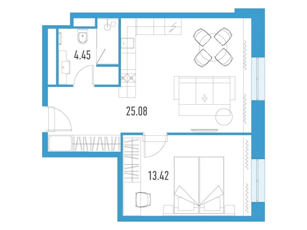 Продается 1-комнатная квартира, 43 м² - Фото 1