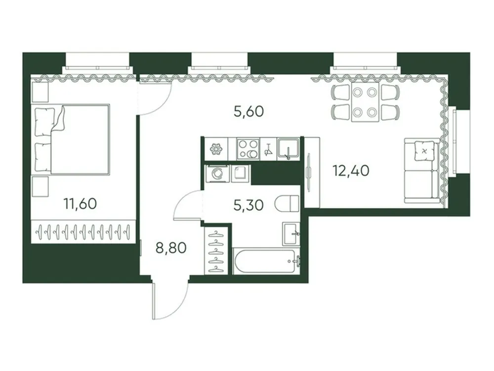 Продается 1-комнатная квартира, 43,7 м² - Фото 1