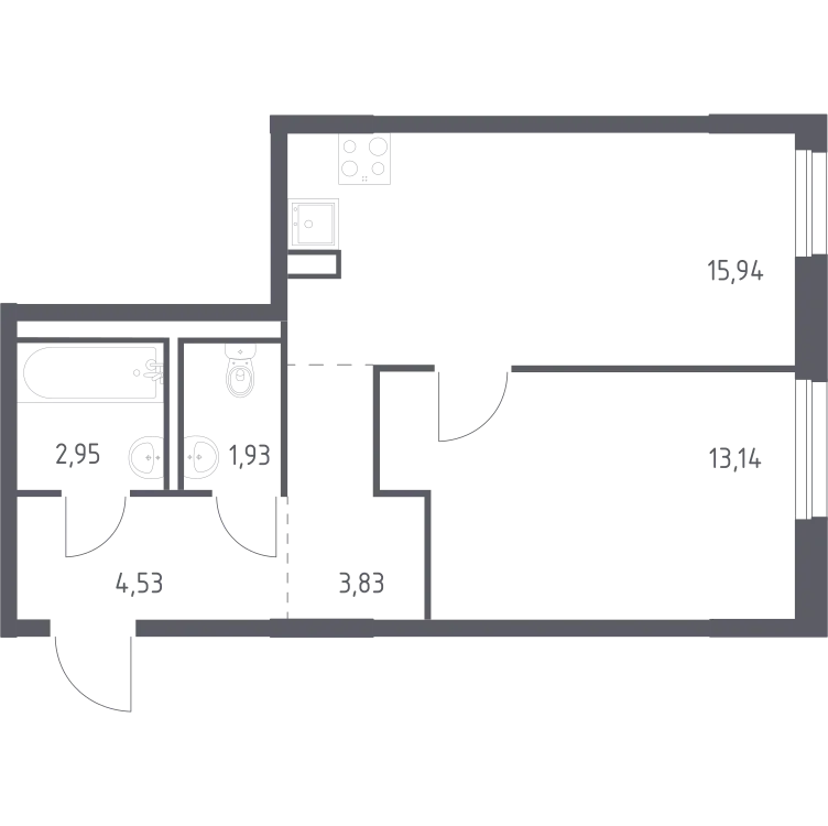 Продается 1-комнатная квартира, 42,3 м² - Фото 1