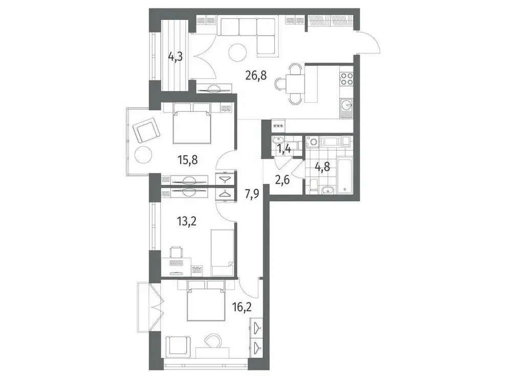 Продается 3-комнатная квартира, 95,3 м² - Фото 1