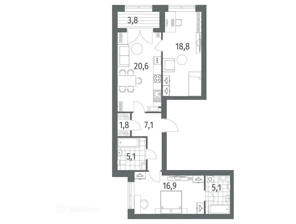 Продается 2-комнатная квартира, 77,3 м² - Фото 1