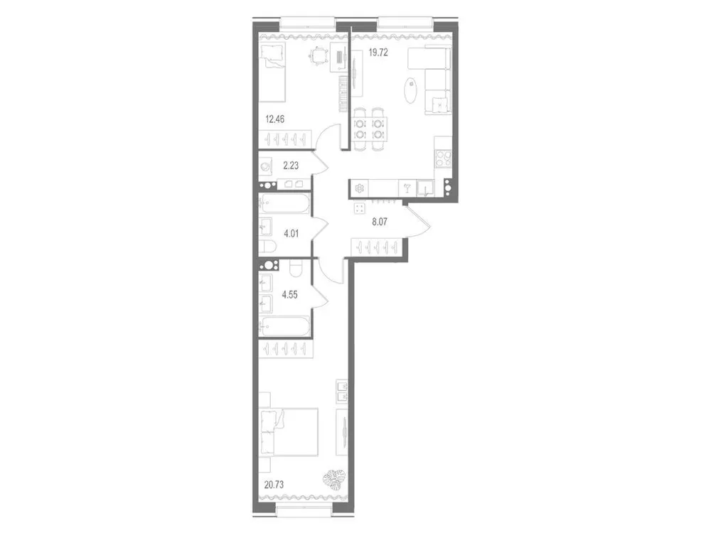 Продается 2-комнатная квартира, 71,8 м² - Фото 2