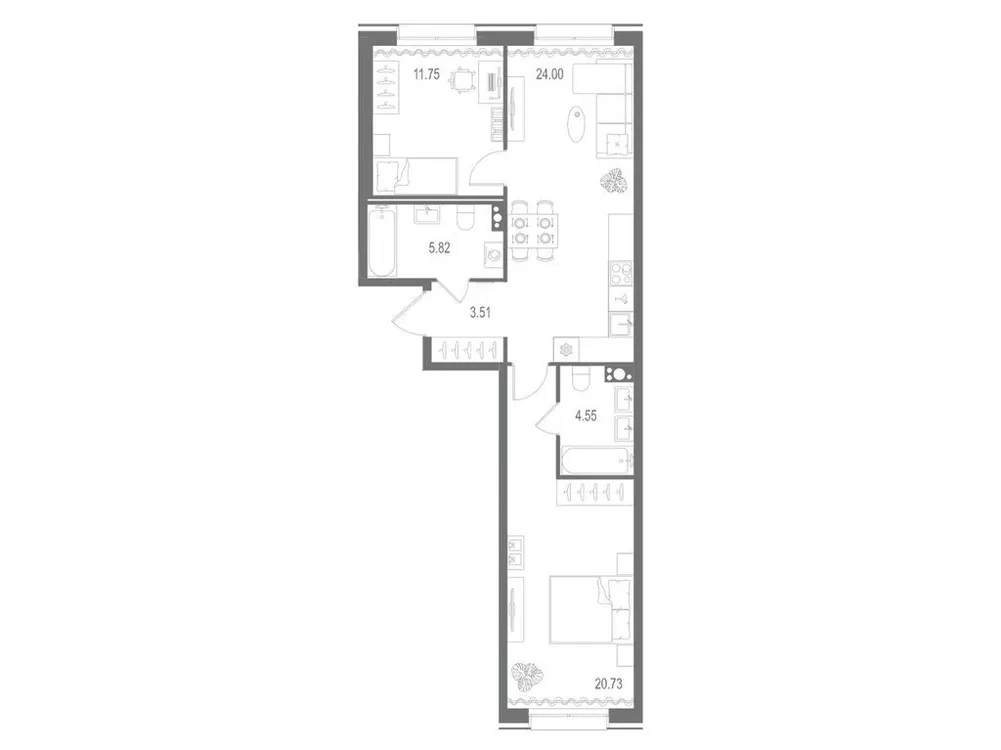 Продается 2-комнатная квартира, 70,4 м² - Фото 2
