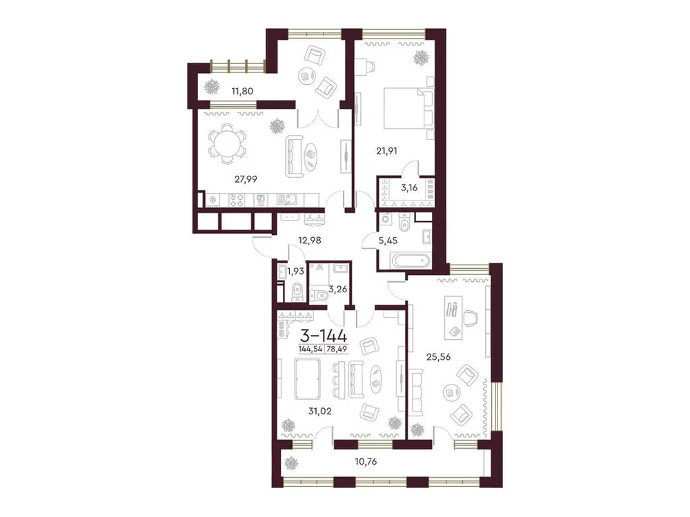 Продается 3-комнатная квартира, 144,1 м² - Фото 1