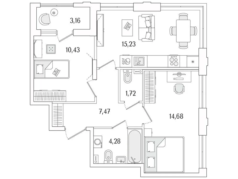 Продается 2-комнатная квартира, 55,4 м² - Фото 1