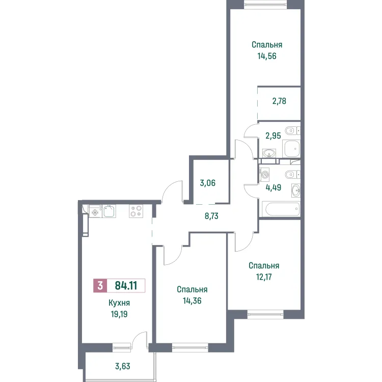 Продается 3-комнатная квартира, 81,8 м² - Фото 1