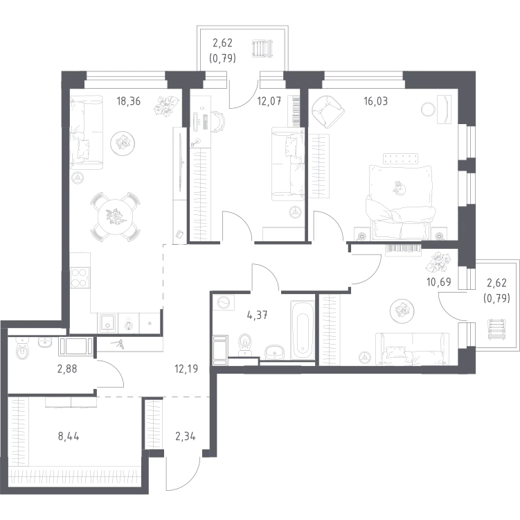 Продается 3-комнатная квартира, 89 м² - Фото 1
