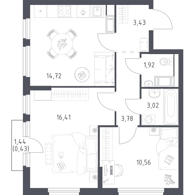 Продается 2-комнатная квартира, 54,3 м² - Фото 1