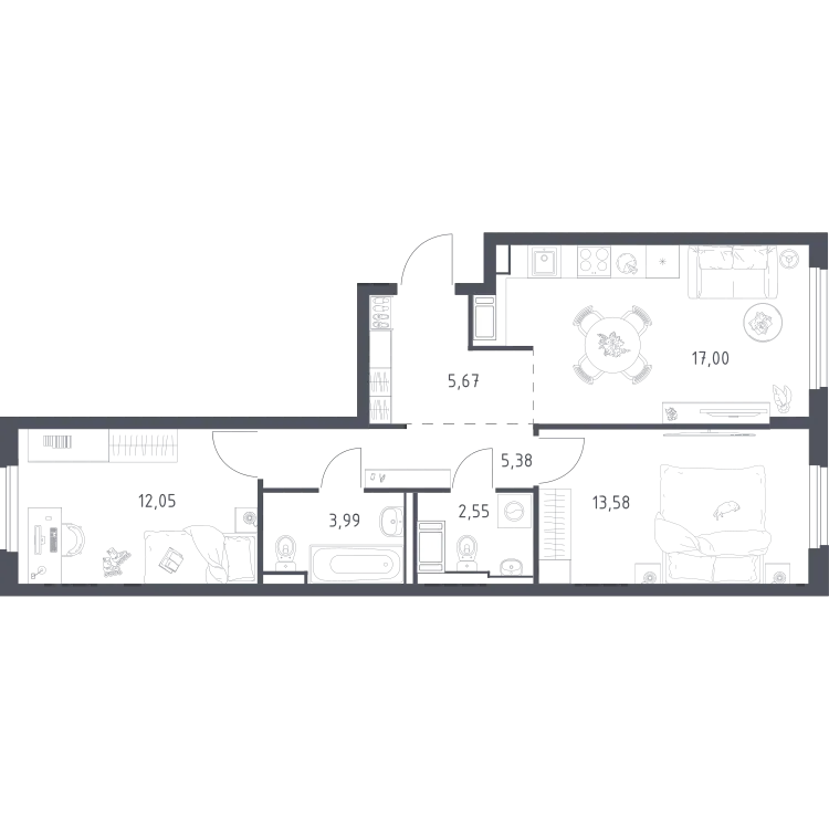Продается 2-комнатная квартира, 60,2 м² - Фото 1